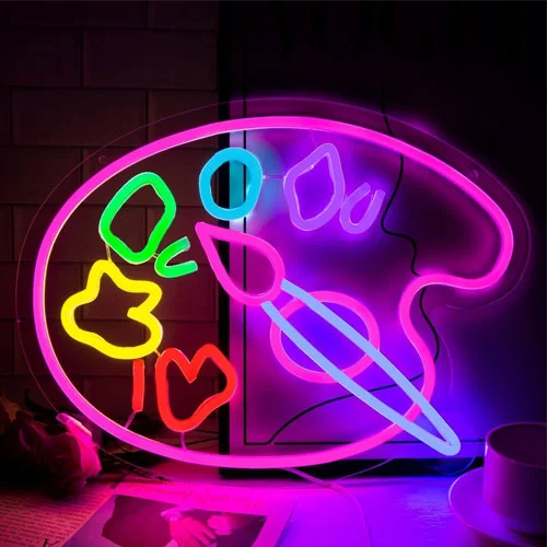 Lila-Pink-Blau-Neon-Schild
