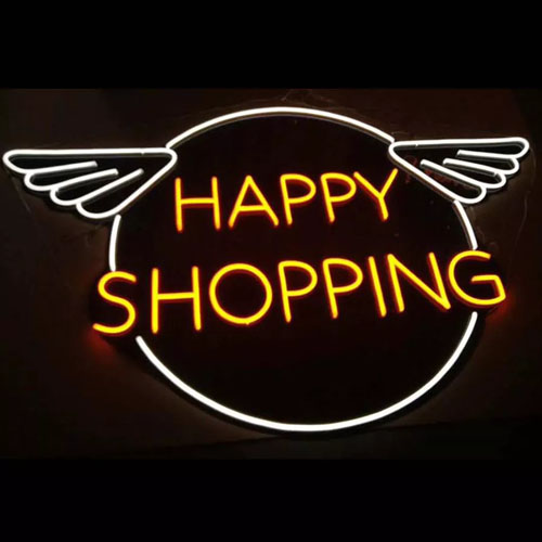 Letreiro de néon com logotipo de compras
